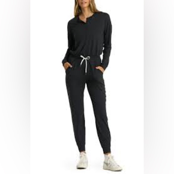 N:Philanthropy Black Long-Sleeve Drawstring Lounge Jumpsuit
